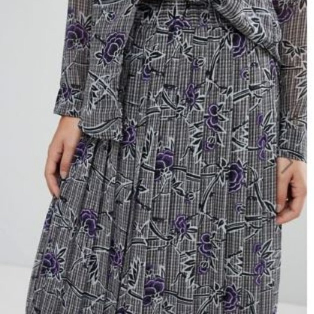 Midi Pleated Skirt Floral Print